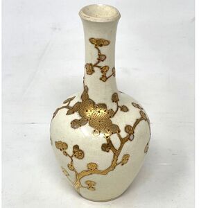 Japanese Satsuma Vase Cherry Blossom Ivory & Gold Bud 5" Antique Meiji *READ